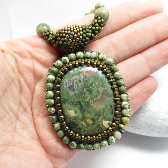 Rhyolite bead embroidered Necklace - Picture 11 of 15